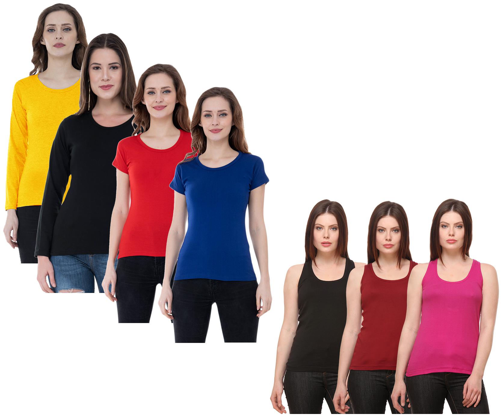 

Indiweaves Women Multi Regular fit Round neck Cotton Tank top