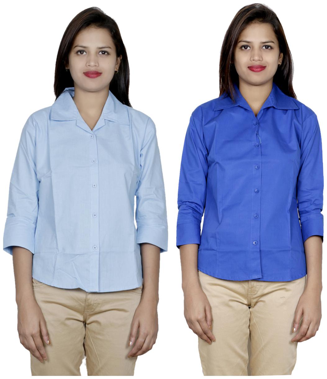 

Indiweaves Women Blue Solid Regular Fit Shirt