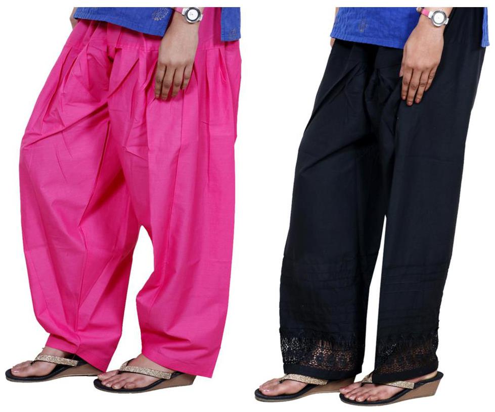 

Indiweaves Cotton Patiala - Pink