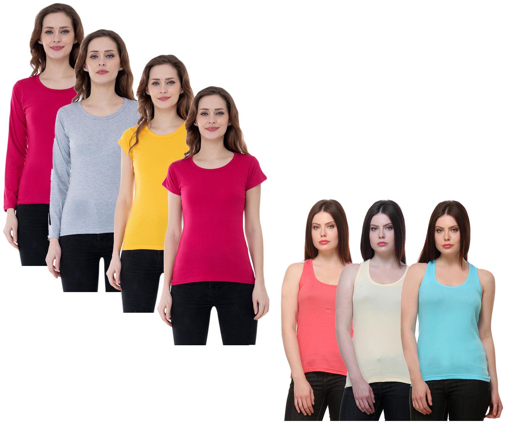 

Indiweaves Women Multi Regular fit Round neck Cotton Tank top