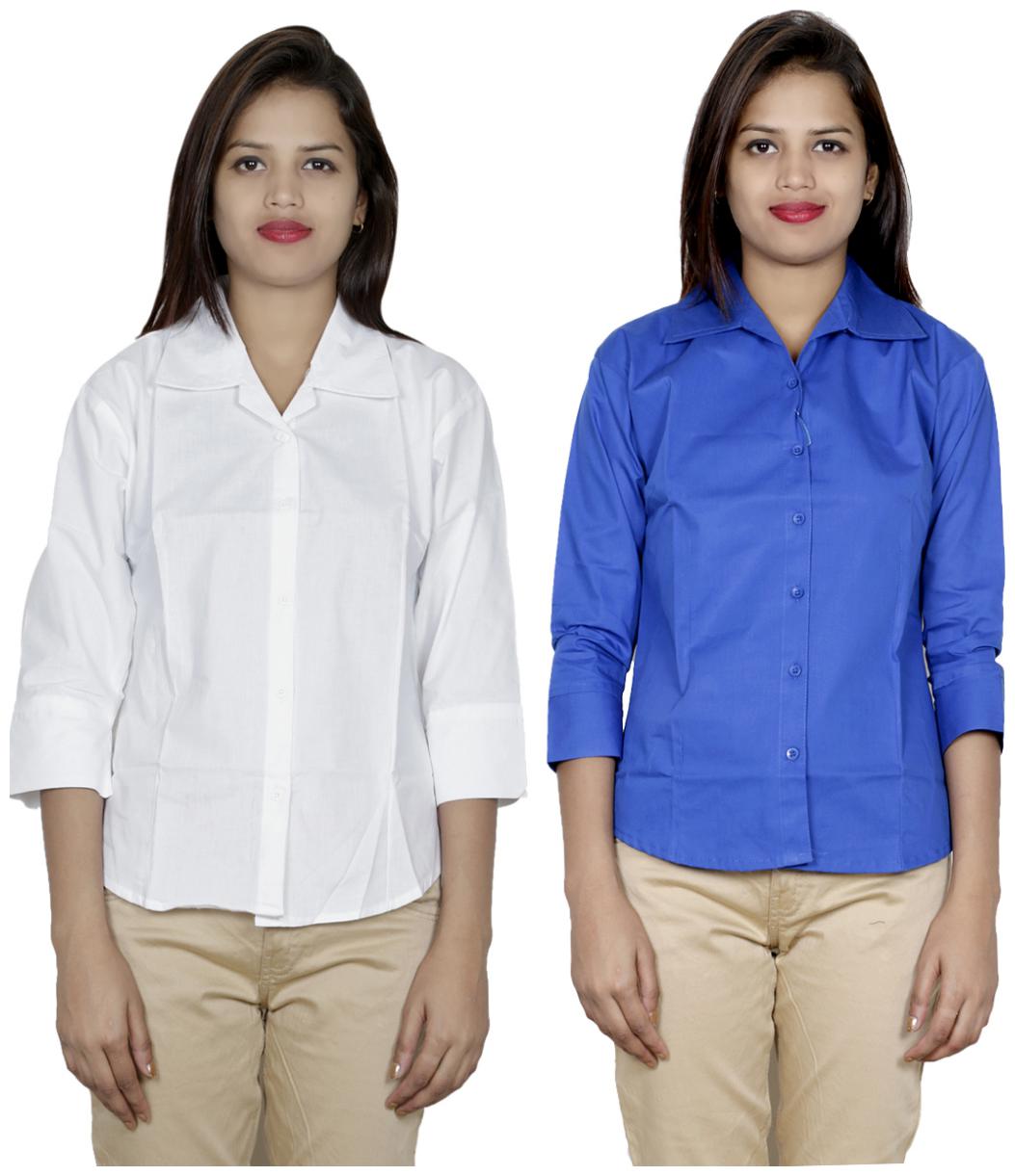

Indiweaves Women White Solid Regular Fit Shirt