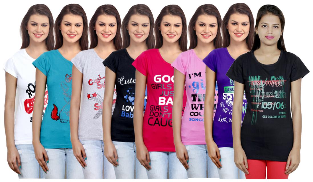 

IndiWeaves Women Cotton Printed T-Shirt ( Set of- 8)