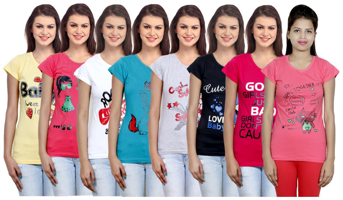 

IndiWeaves Women Cotton Printed T-Shirt ( Set of- 8)