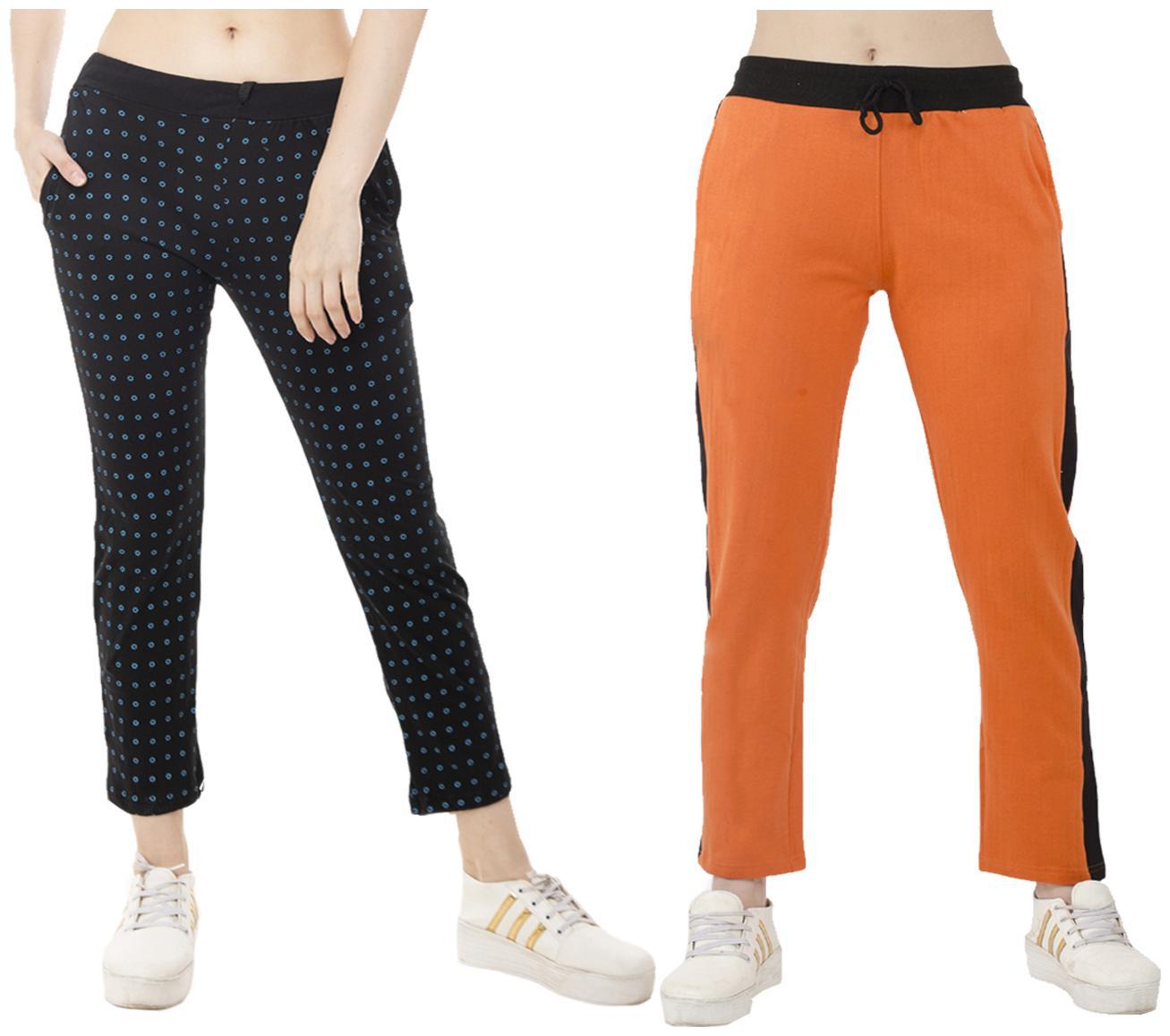 

Indiweaves Women Regular fit Polyester Printed Track pants - Orange