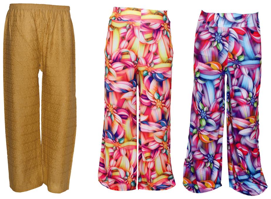 

IndiWeaves Womens 1 Full Chikan Work Pallazo and 2 Printed Palazzo Combo Pack (Pack of 3 Palazo)