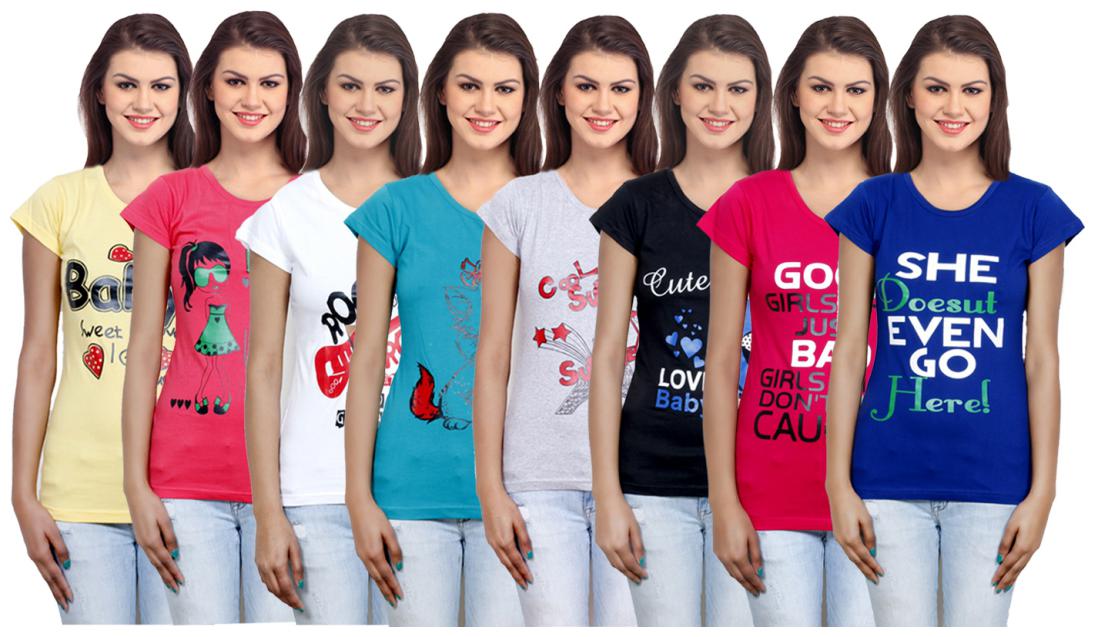 

IndiWeaves Women Cotton Printed T-Shirt ( Set of- 8)