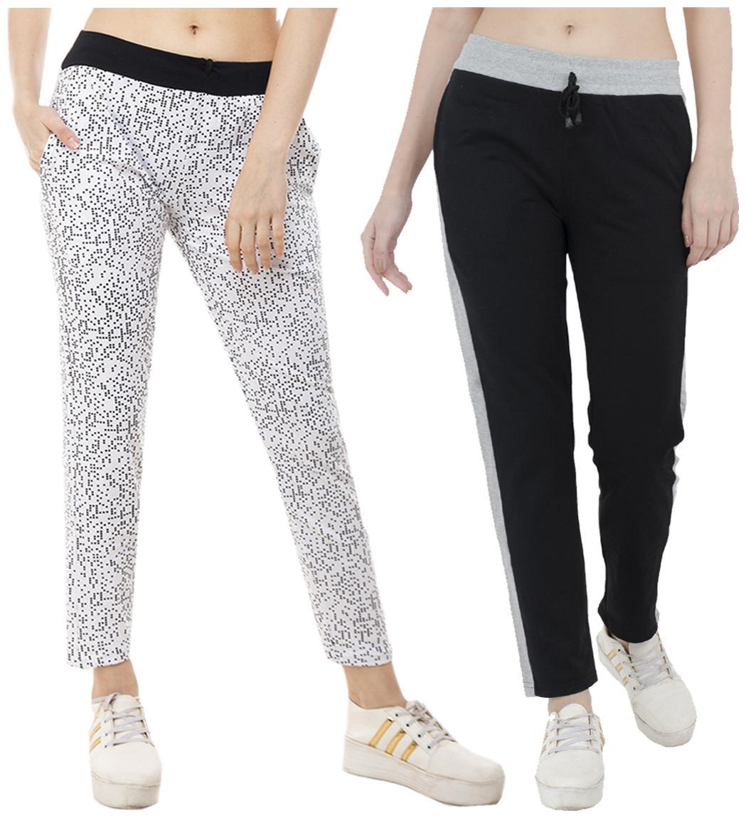 

Indiweaves Women Regular fit Polyester Printed Track pants - Black