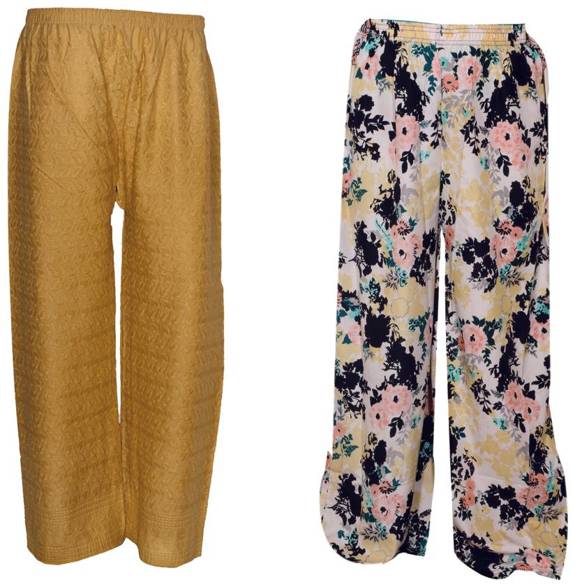 

IndiWeaves Womens 1 Full Chikan Work Pallazo and 1 Printed Palazzo Combo Pack (Pack of 2 Palazo)
