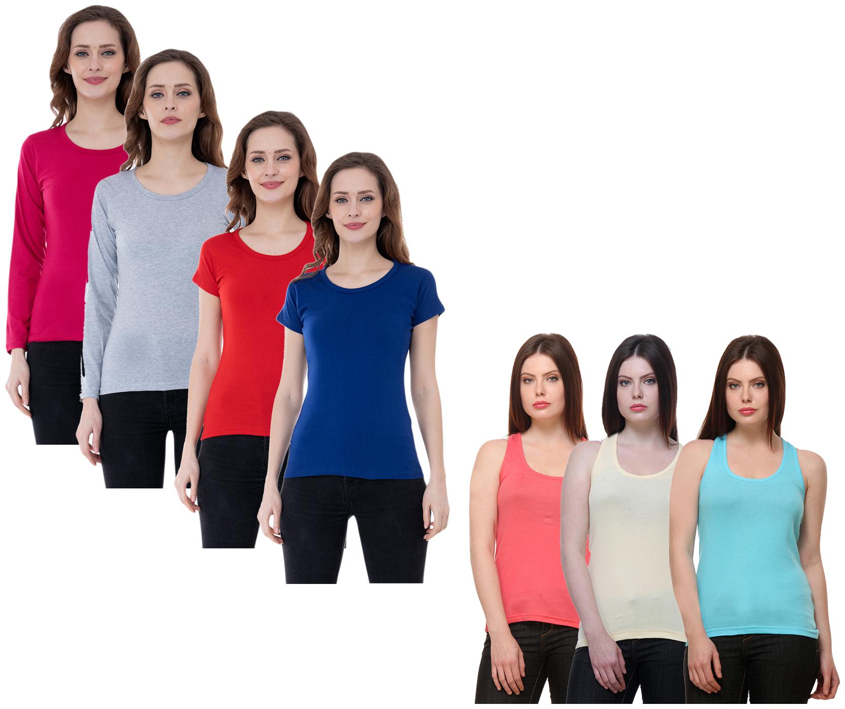 

Indiweaves Women Multi Regular fit Round neck Cotton Tank top