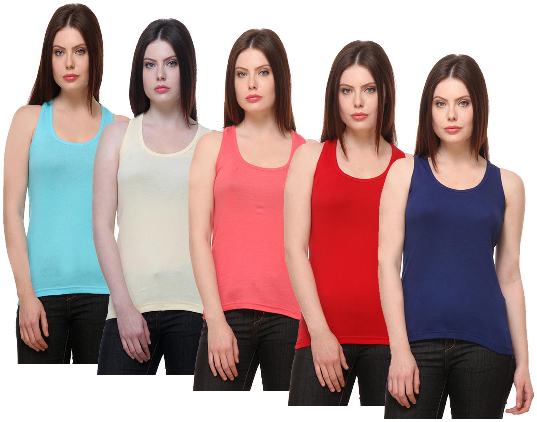 

Indiweaves Women Multi Regular fit Round neck Cotton Tank top