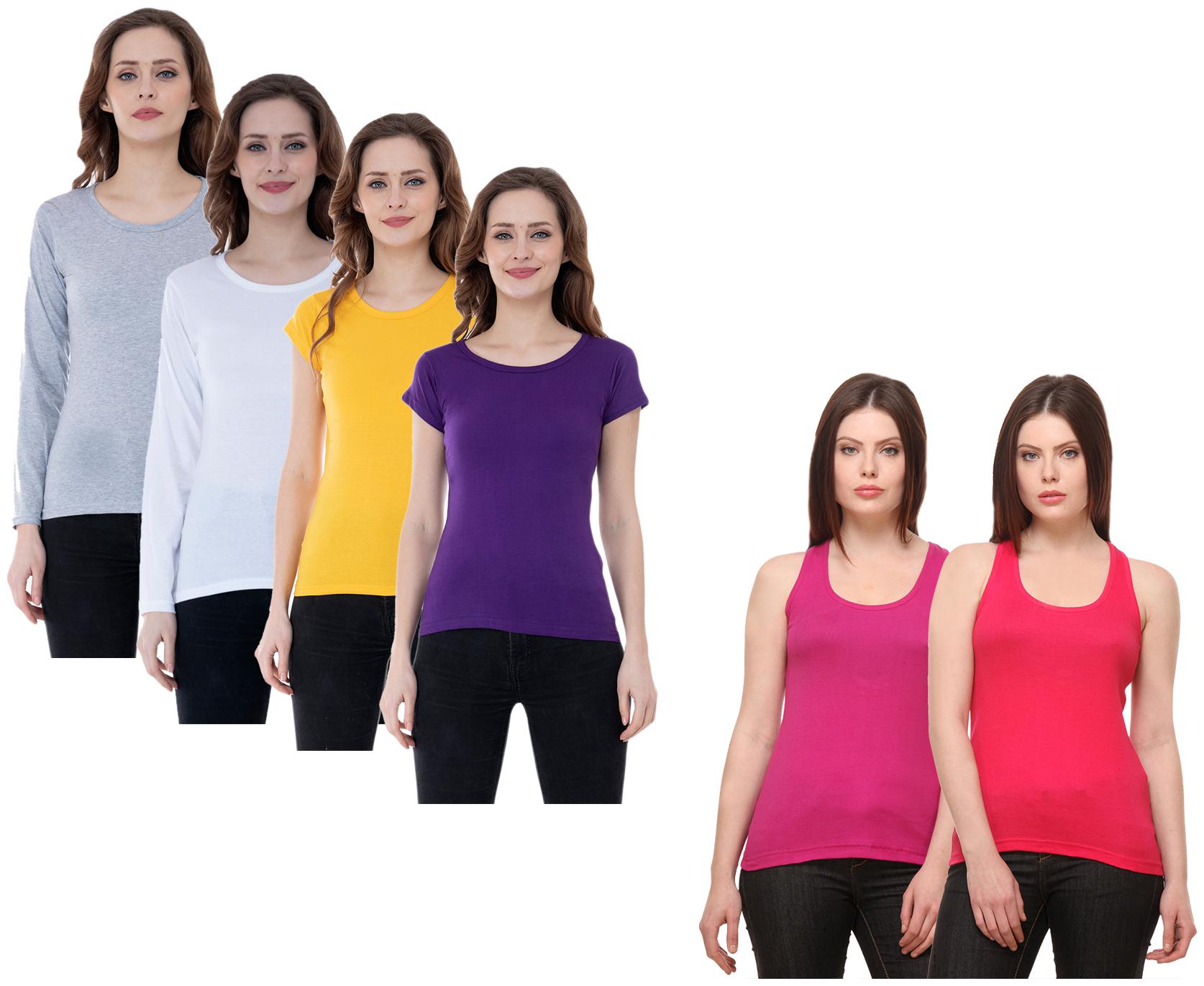 

Indiweaves Women Multi Regular fit Round neck Cotton Tank top