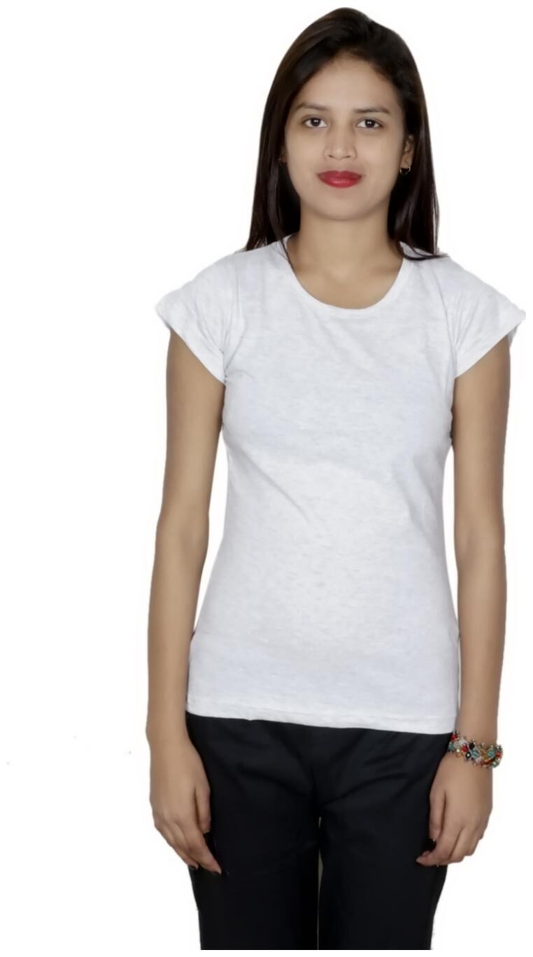 

Indiweaves Women White Regular fit Round neck Cotton T shirt
