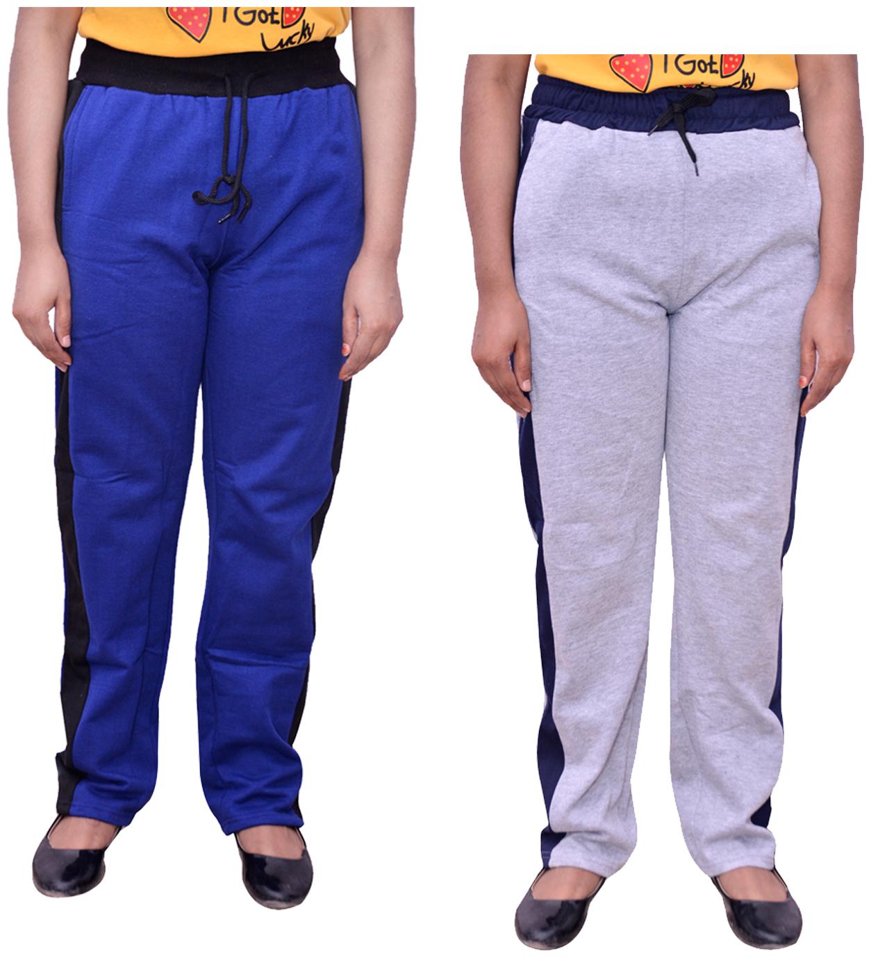 

Indiweaves Women Regular fit Cotton Solid Track pants - Blue Grey