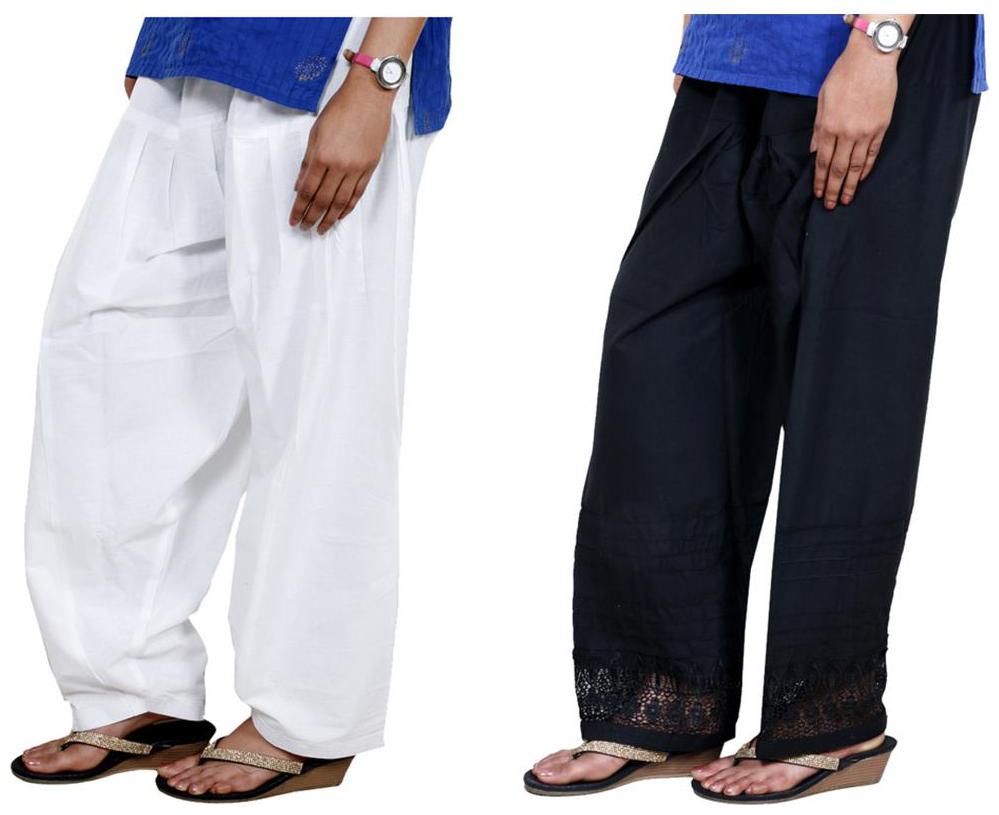 

IndiWeaves Women Cotton Semi-Patiala with Chaudi Lece Semi- Patiala Salwar Set of -2