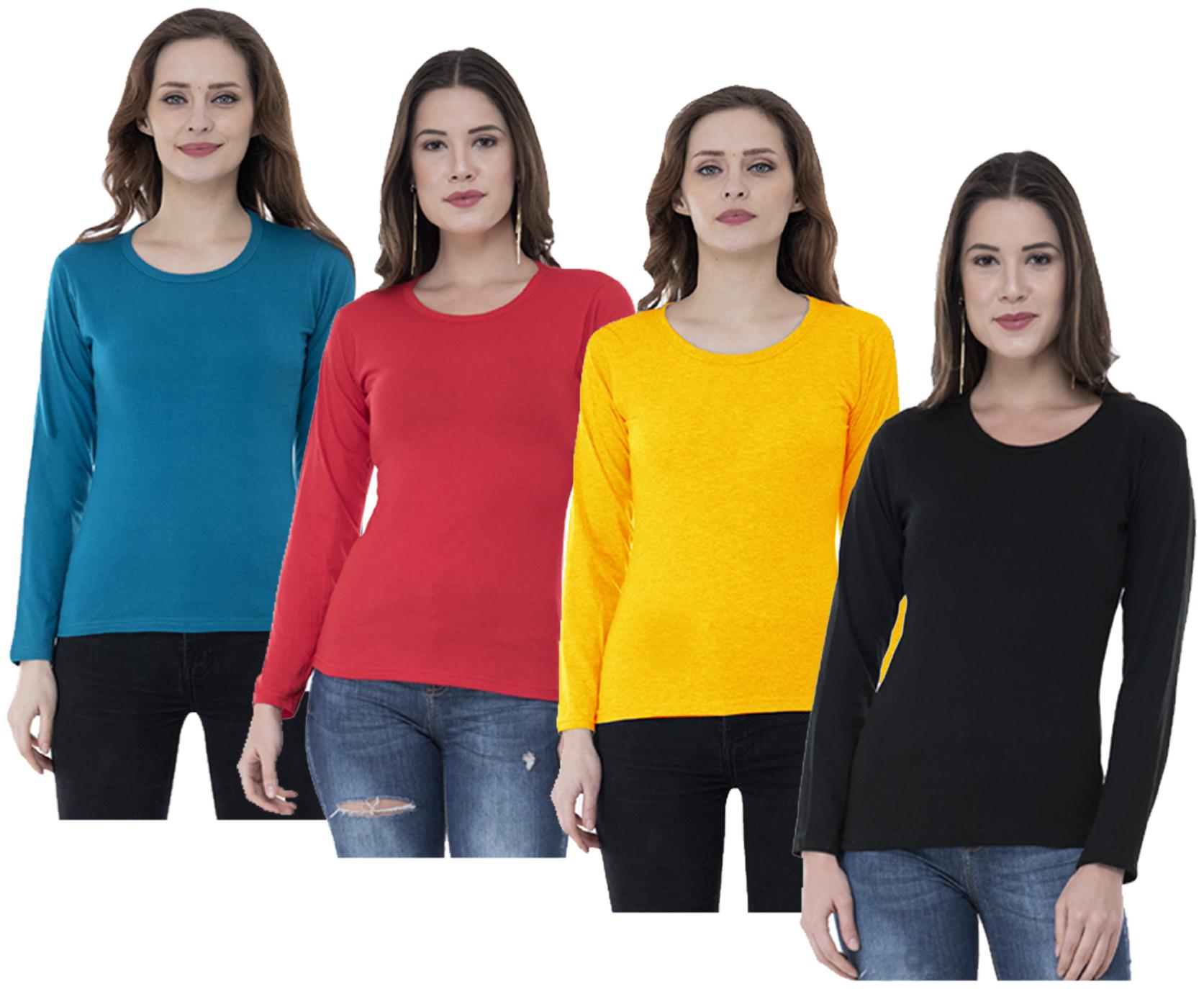

Indiweaves Women Multi Regular fit Round neck Cotton T shirt