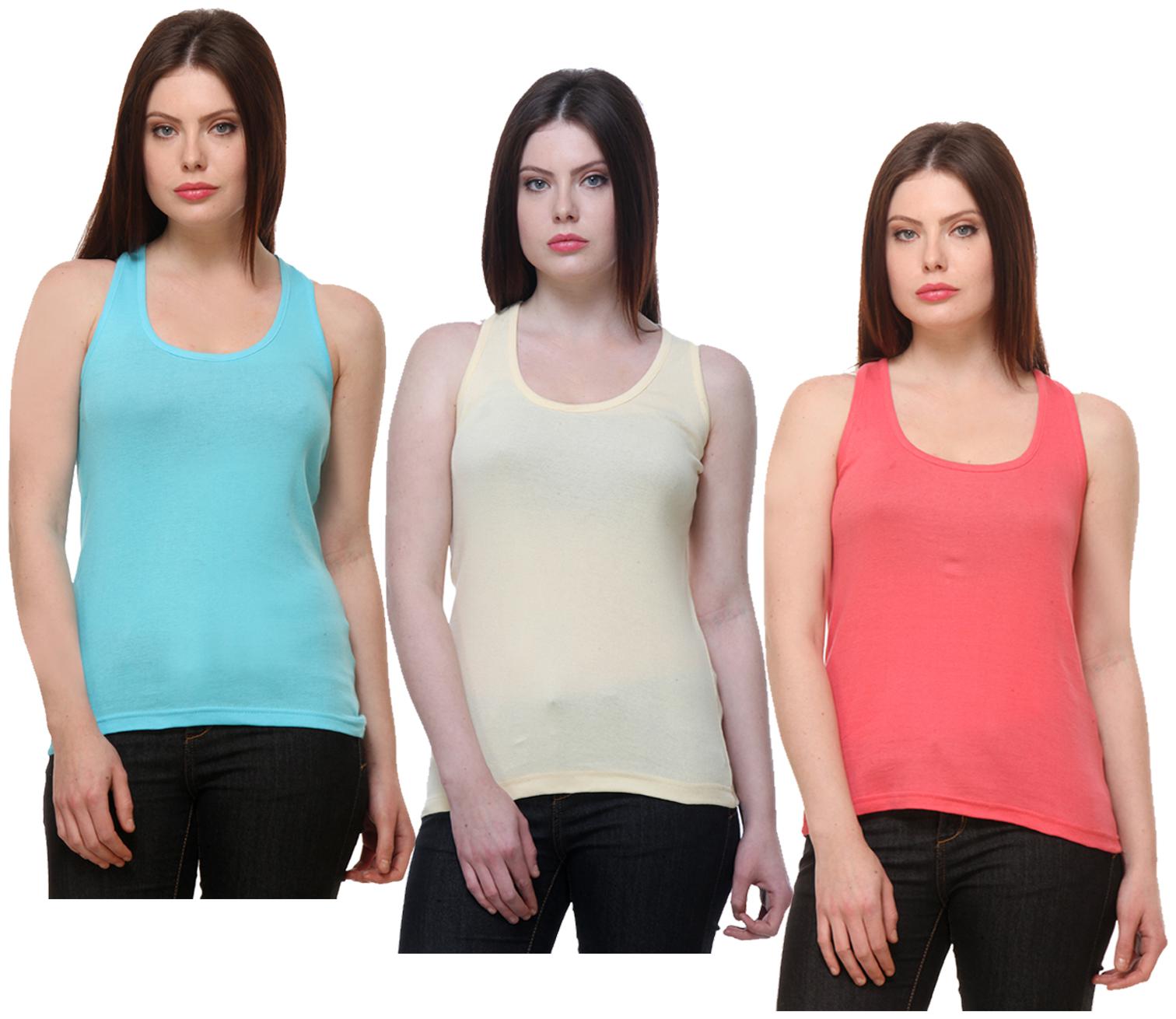 

Indiweaves Women Multi Regular fit Round neck Cotton Tank top