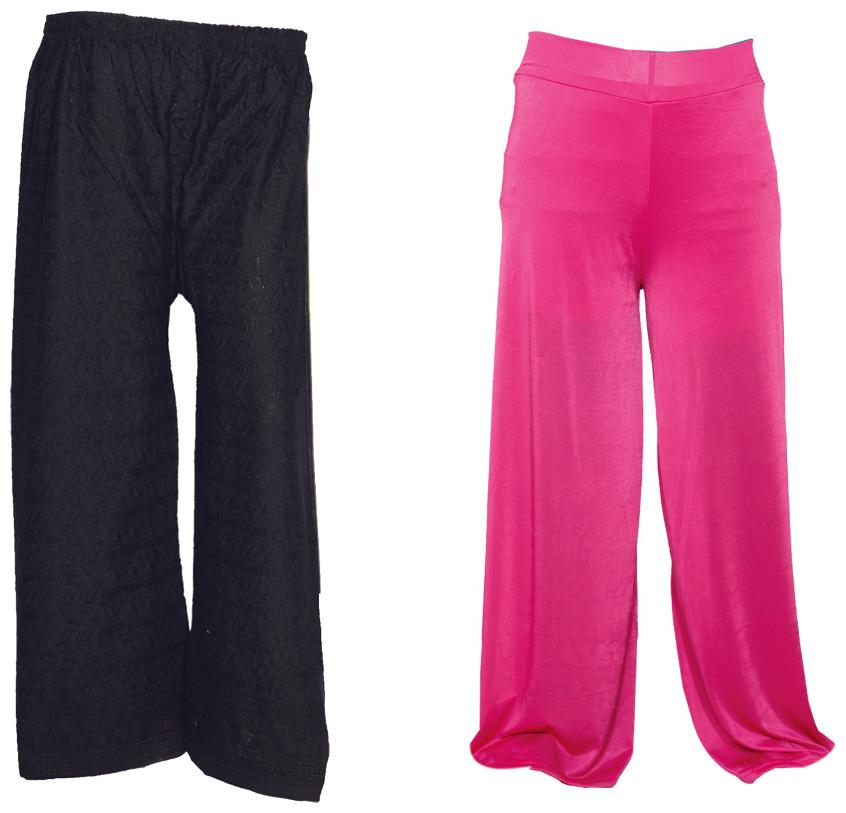 

IndiWeaves Womens 1 Full Chikan Work Pallazo and 1 Solid Palazzo Combo Pack (Pack of 2 Palazo)