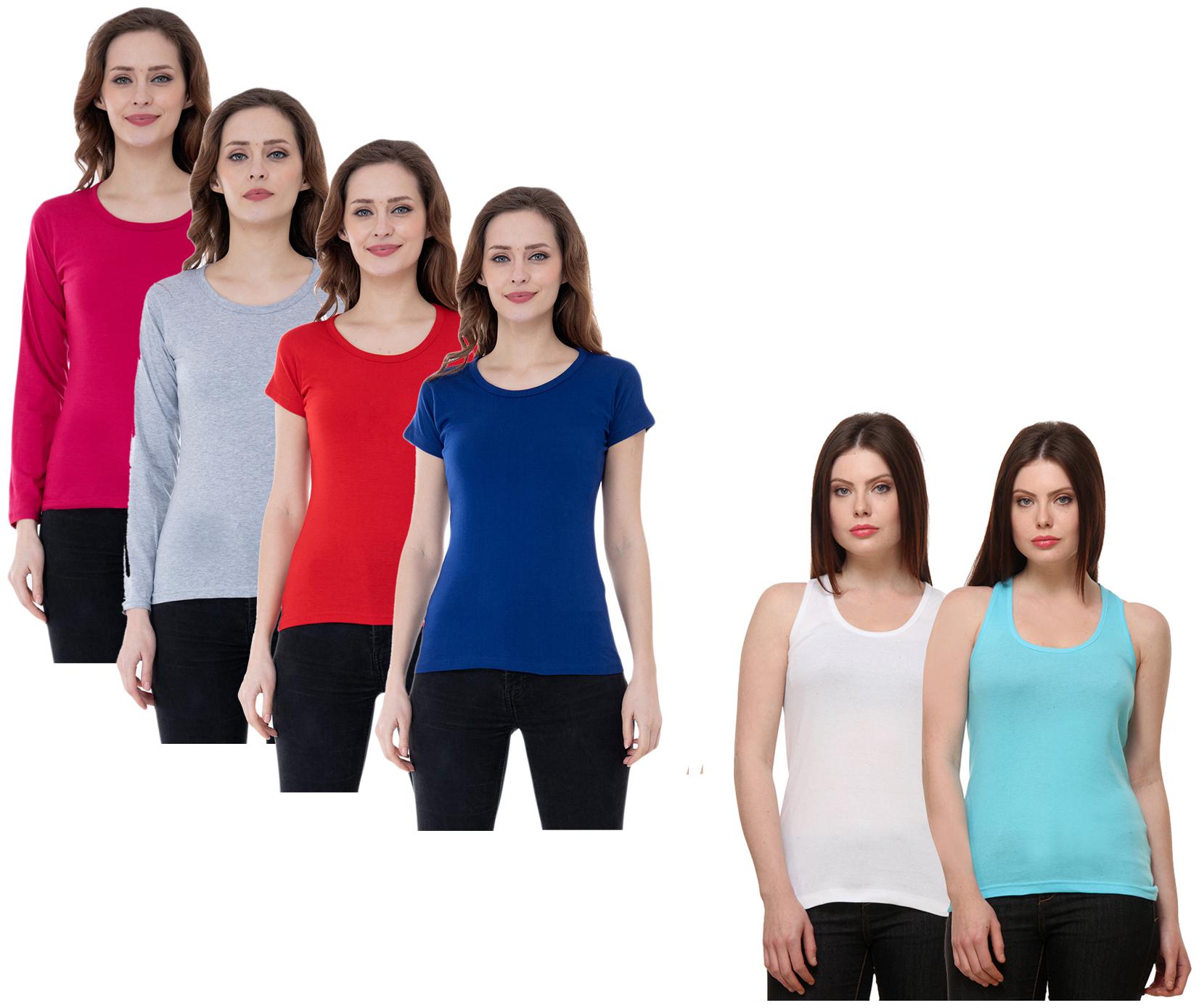 

Indiweaves Women Multi Regular fit Round neck Cotton Tank top