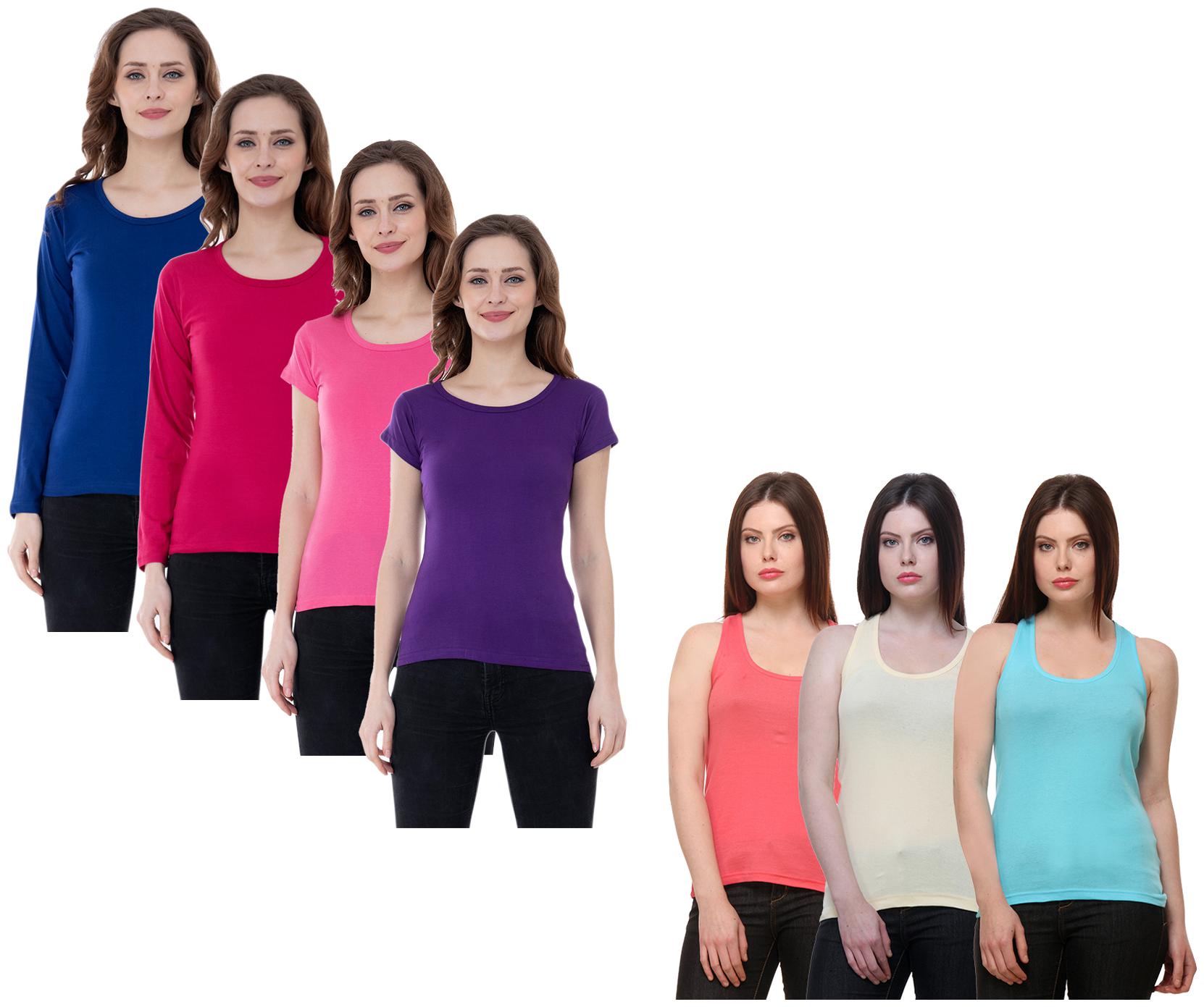 

Indiweaves Women Multi Regular fit Round neck Cotton Tank top