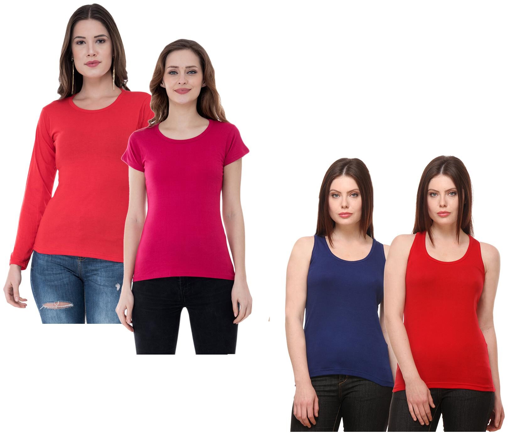 

Indiweaves Women Multi Regular fit Round neck Cotton Tank top