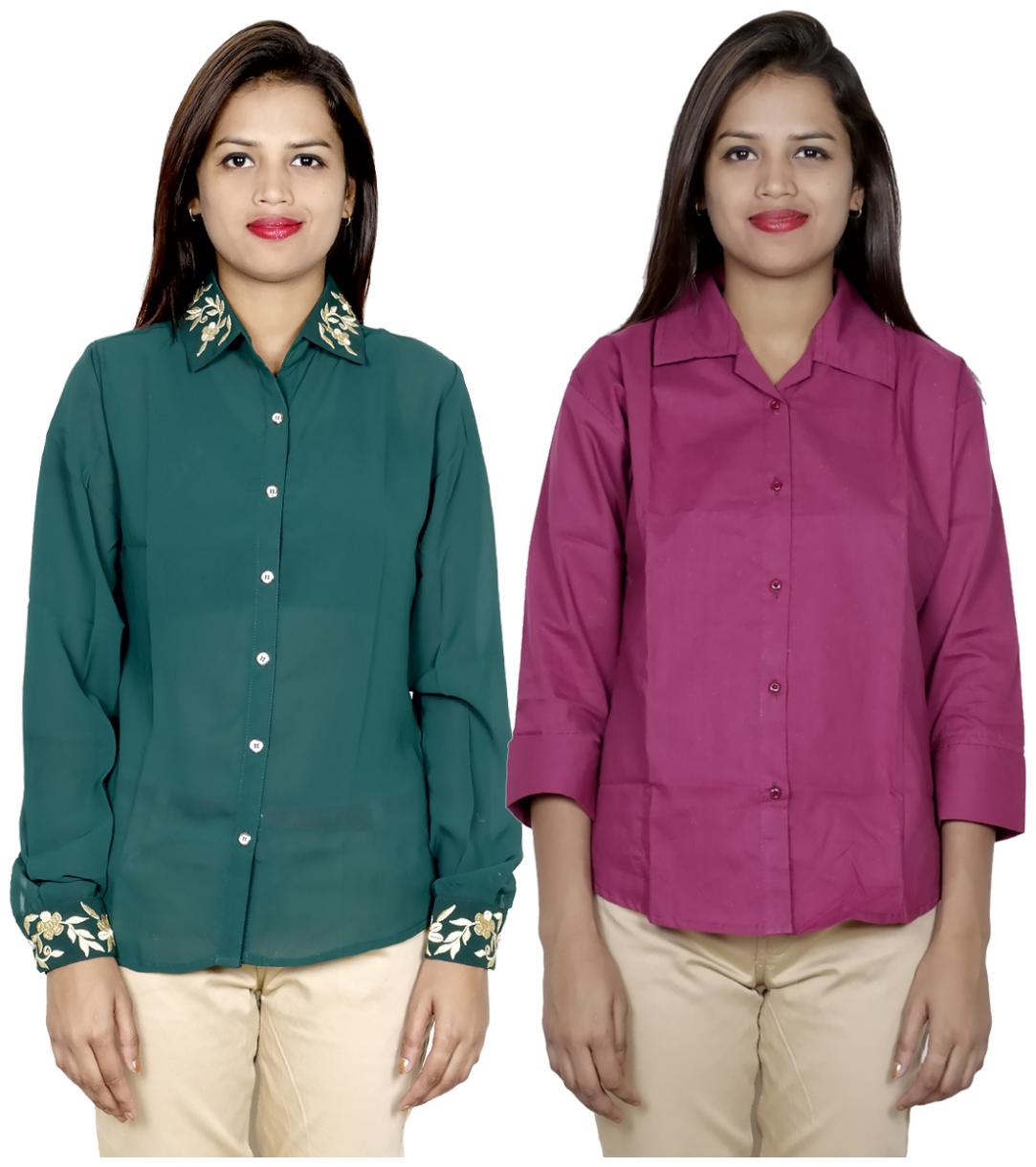 

Indiweaves Women Green Embroidered Regular Fit Shirt