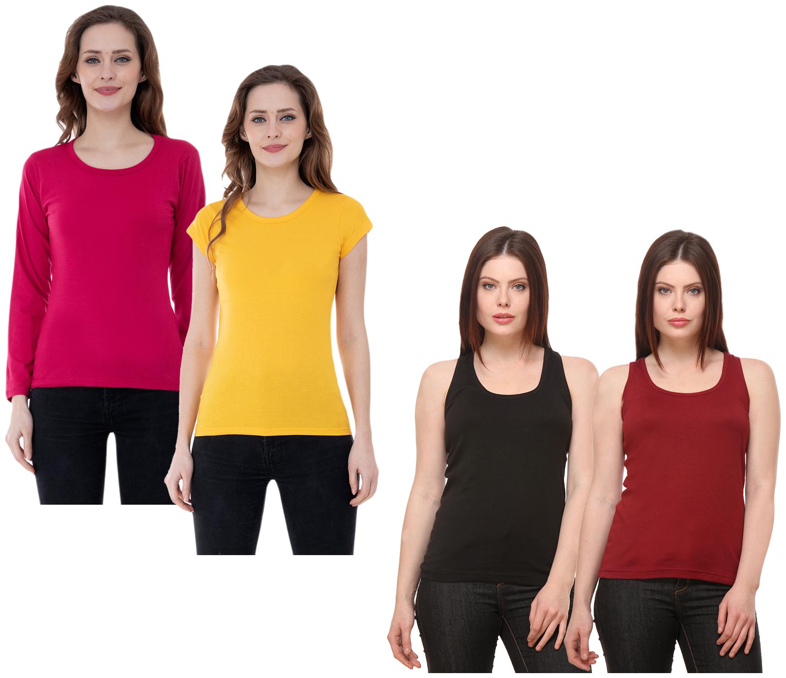 

Indiweaves Women Multi Regular fit Round neck Cotton Tank top