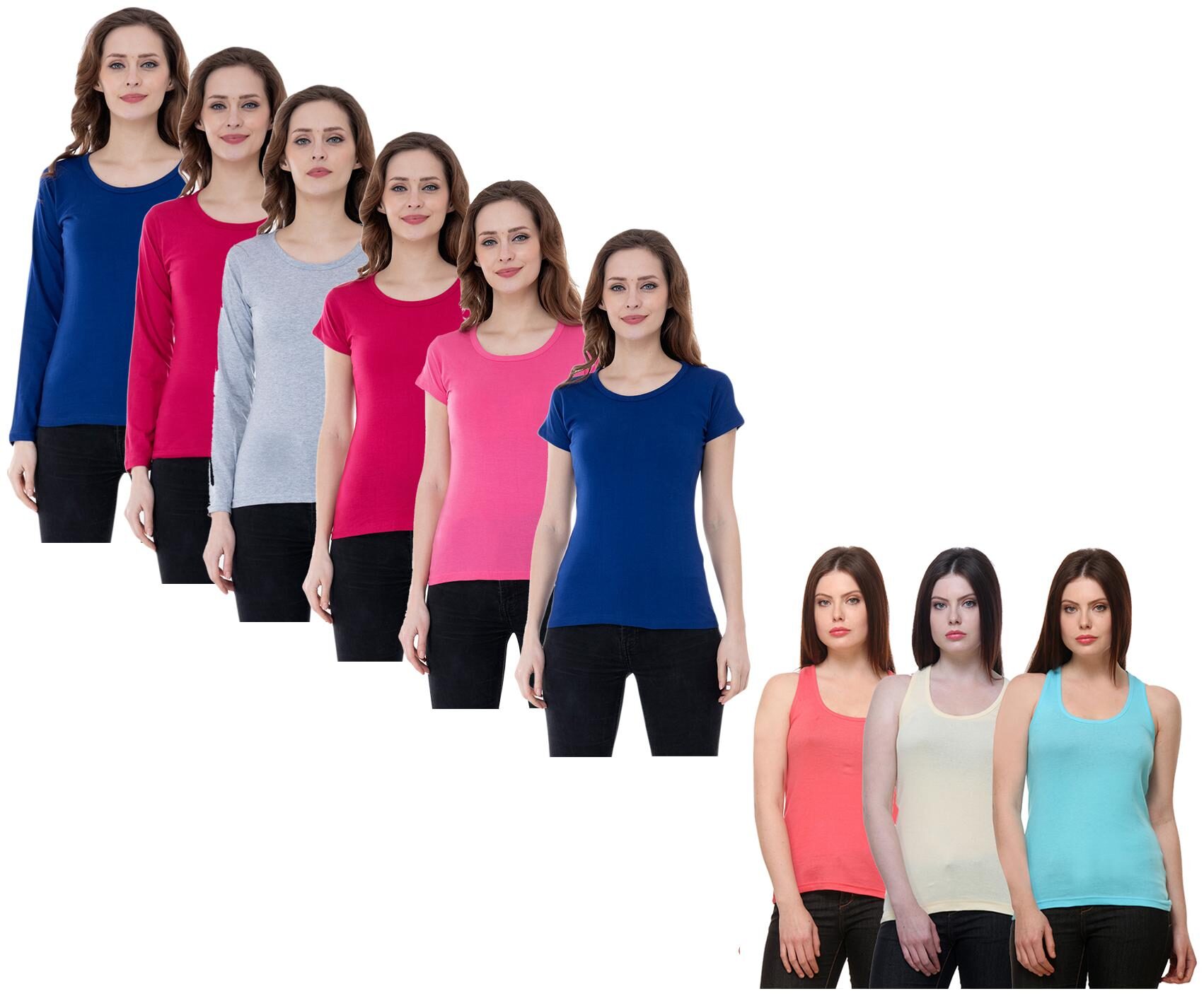 

Indiweaves Women Multi Regular fit Round neck Cotton Tank top