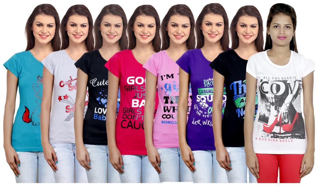 

IndiWeaves Women Cotton Printed T-Shirt ( Set of- 8)