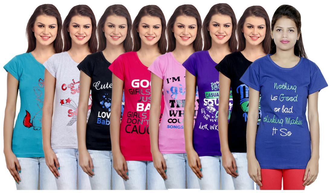 

IndiWeaves Women Cotton Printed T-Shirt ( Set of- 8)