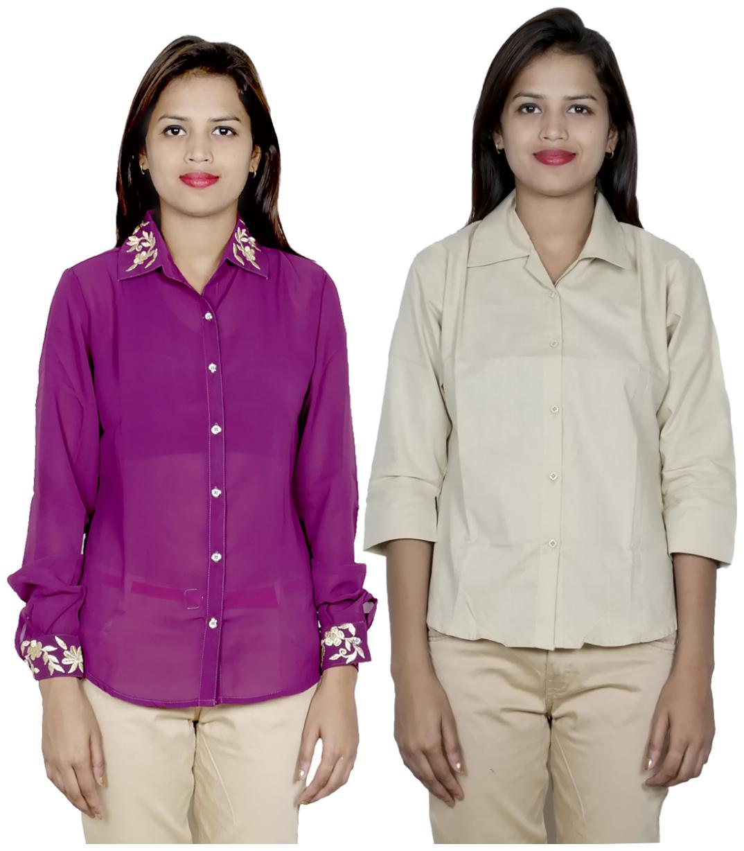 

Indiweaves Women Purple Embroidered Regular Fit Shirt