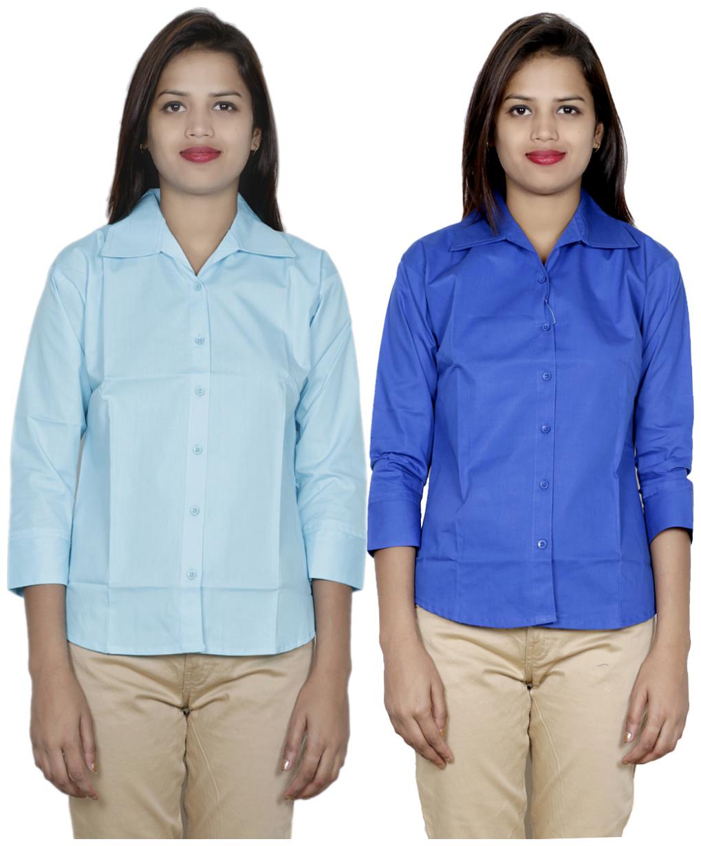 

Indiweaves Women Blue Solid Regular Fit Shirt