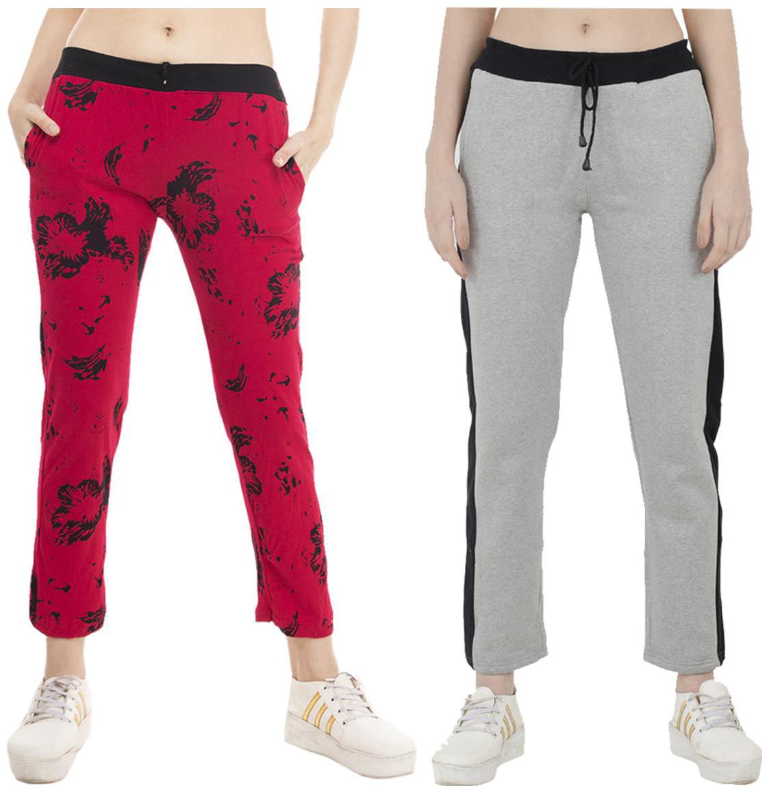 

Indiweaves Women Regular fit Polyester Printed Track pants - Grey