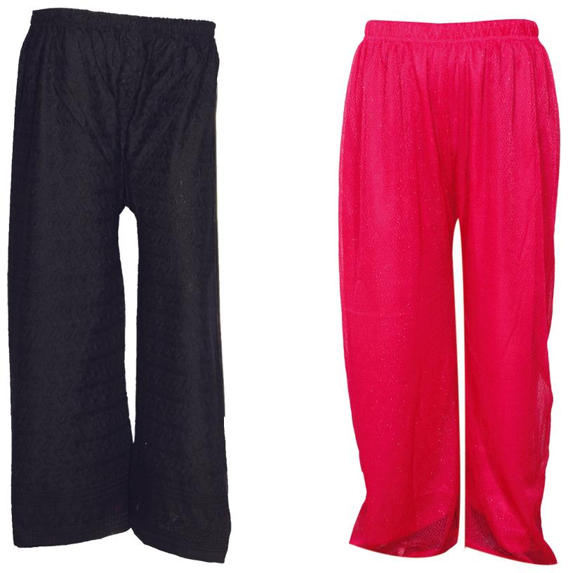 

IndiWeaves Womens 1 Full Chikan Work Pallazo and 1 Solid Palazzo Combo Pack (Pack of 2 Palazo)