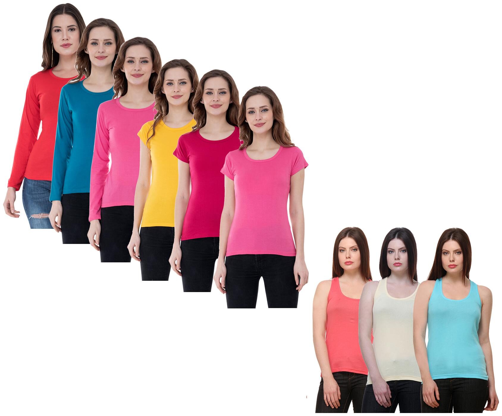 

Indiweaves Women Multi Regular fit Round neck Cotton Tank top