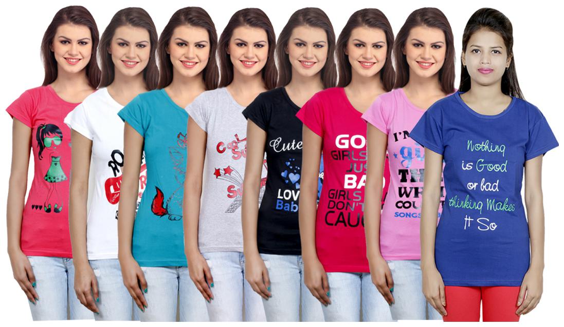 

IndiWeaves Women s Cotton Printed T-Shirts COMBO OFFER ( Pack of 8 T-Shirts)