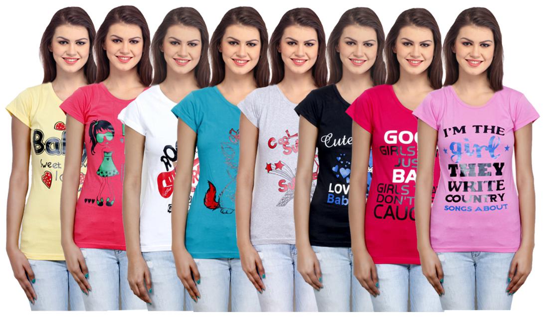 

IndiWeaves Women s Cotton Printed T-Shirts COMBO OFFER ( Pack of 8 T-Shirts)