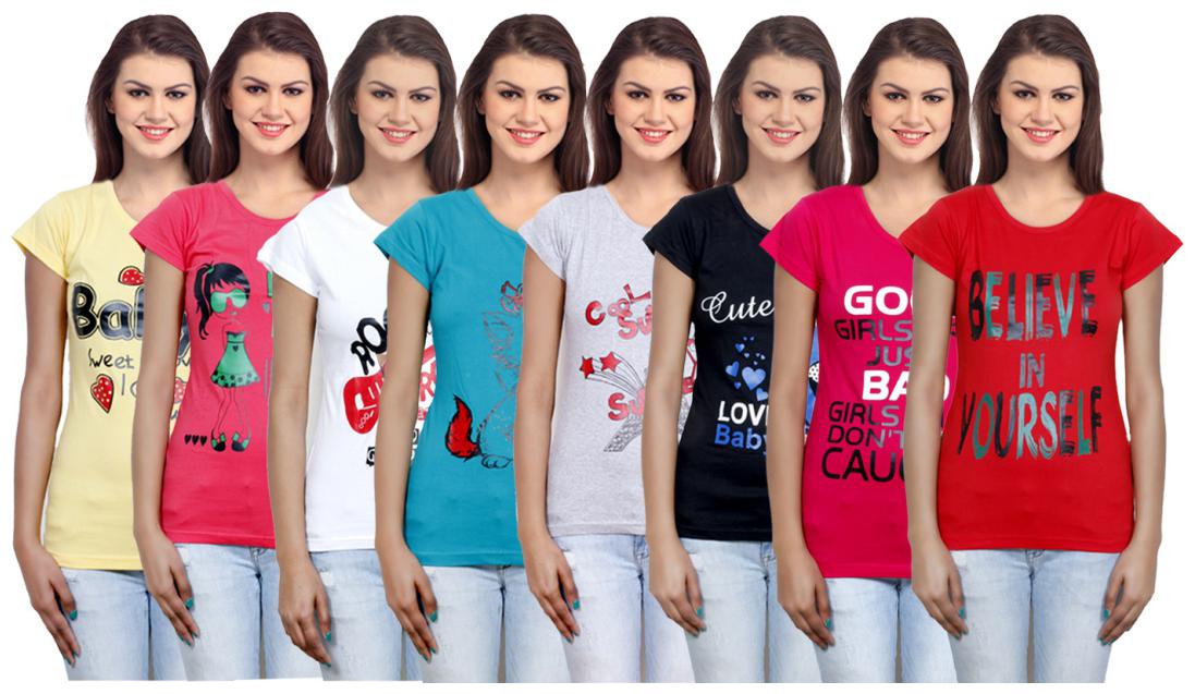 

IndiWeaves Women Cotton Printed T-Shirt ( Set of- 8)
