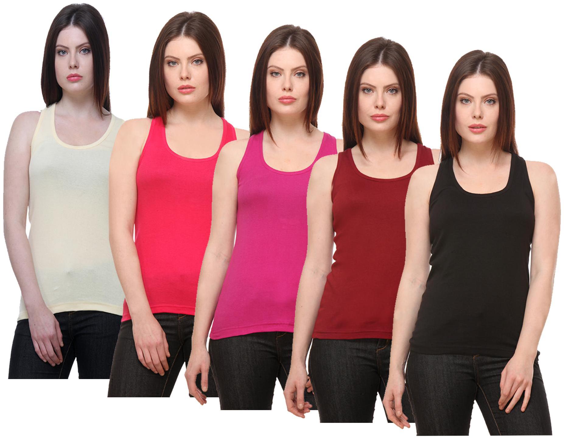 

Indiweaves Women Multi Regular fit Round neck Cotton Tank top