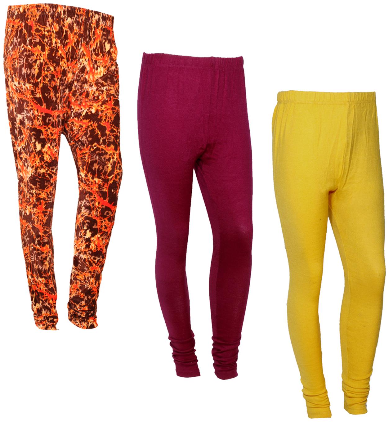 

IndiWeaves Women Woolen Plain and Velvet Printed Leggings for Winters (Pack of 3)
