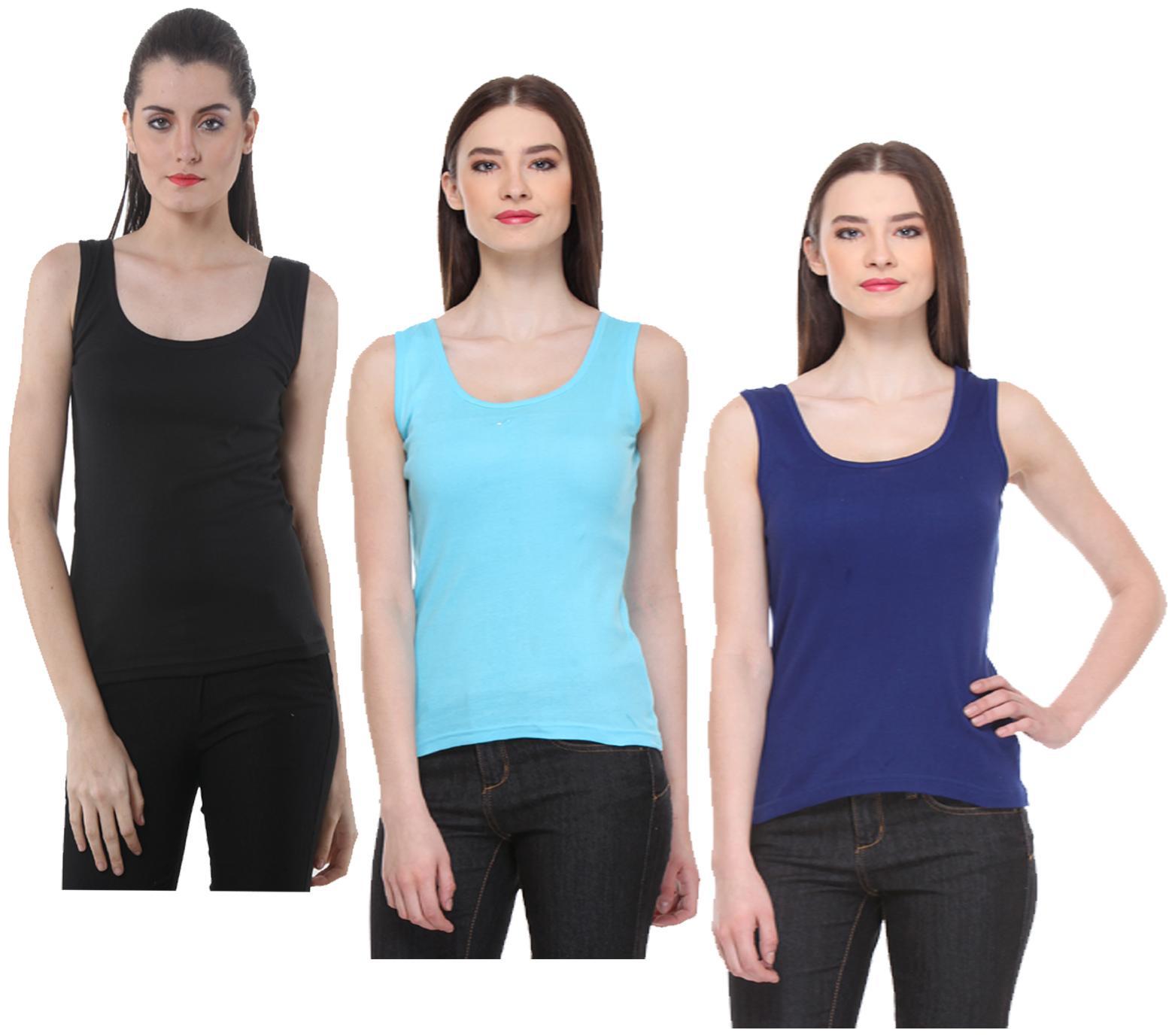 

Indiweaves Women Multi Regular fit U neck Cotton Tank top