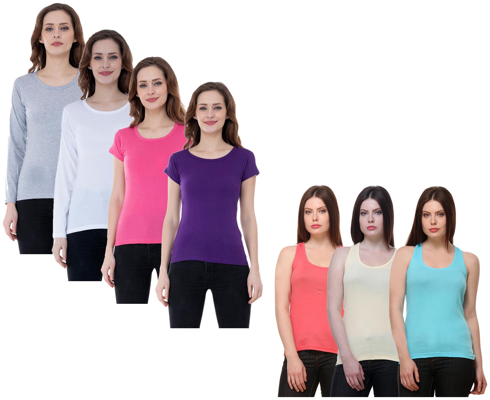 

Indiweaves Women Multi Regular fit Round neck Cotton Tank top