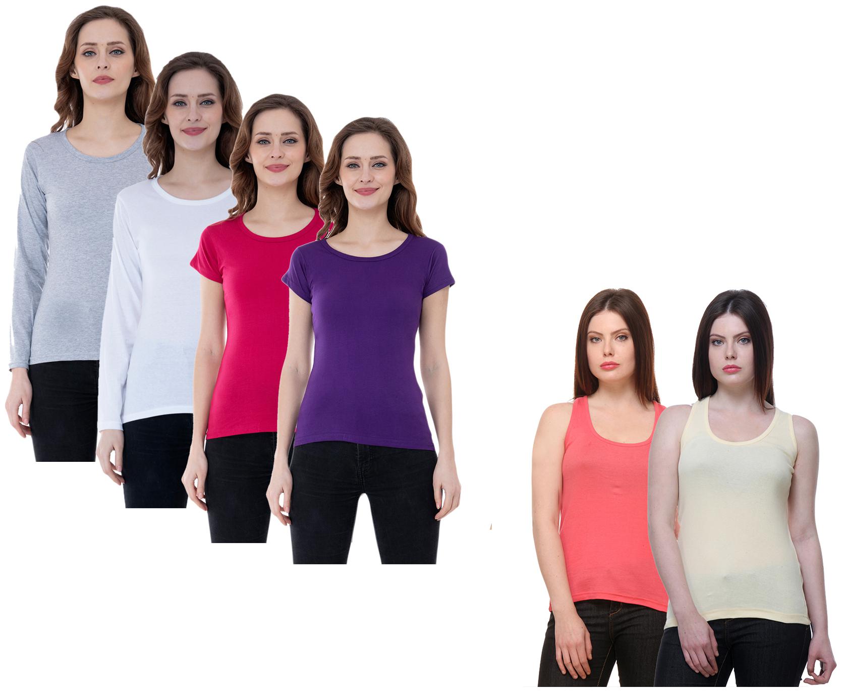 

Indiweaves Women Multi Regular fit Round neck Cotton Tank top