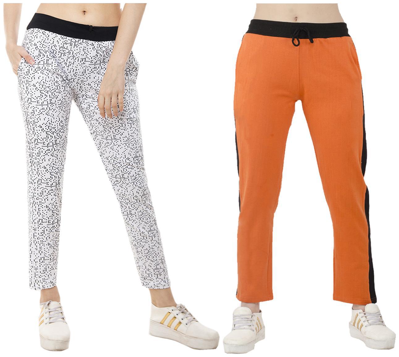 

Indiweaves Women Regular fit Polyester Printed Track pants - Orange
