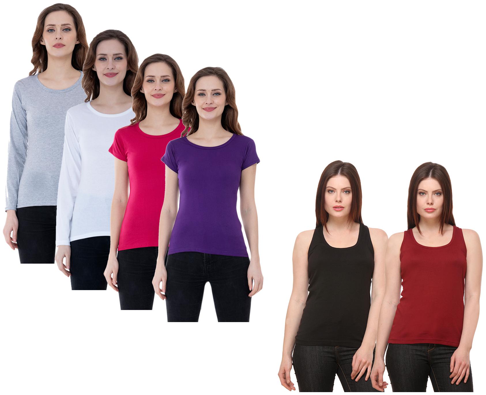

Indiweaves Women Multi Regular fit Round neck Cotton Tank top
