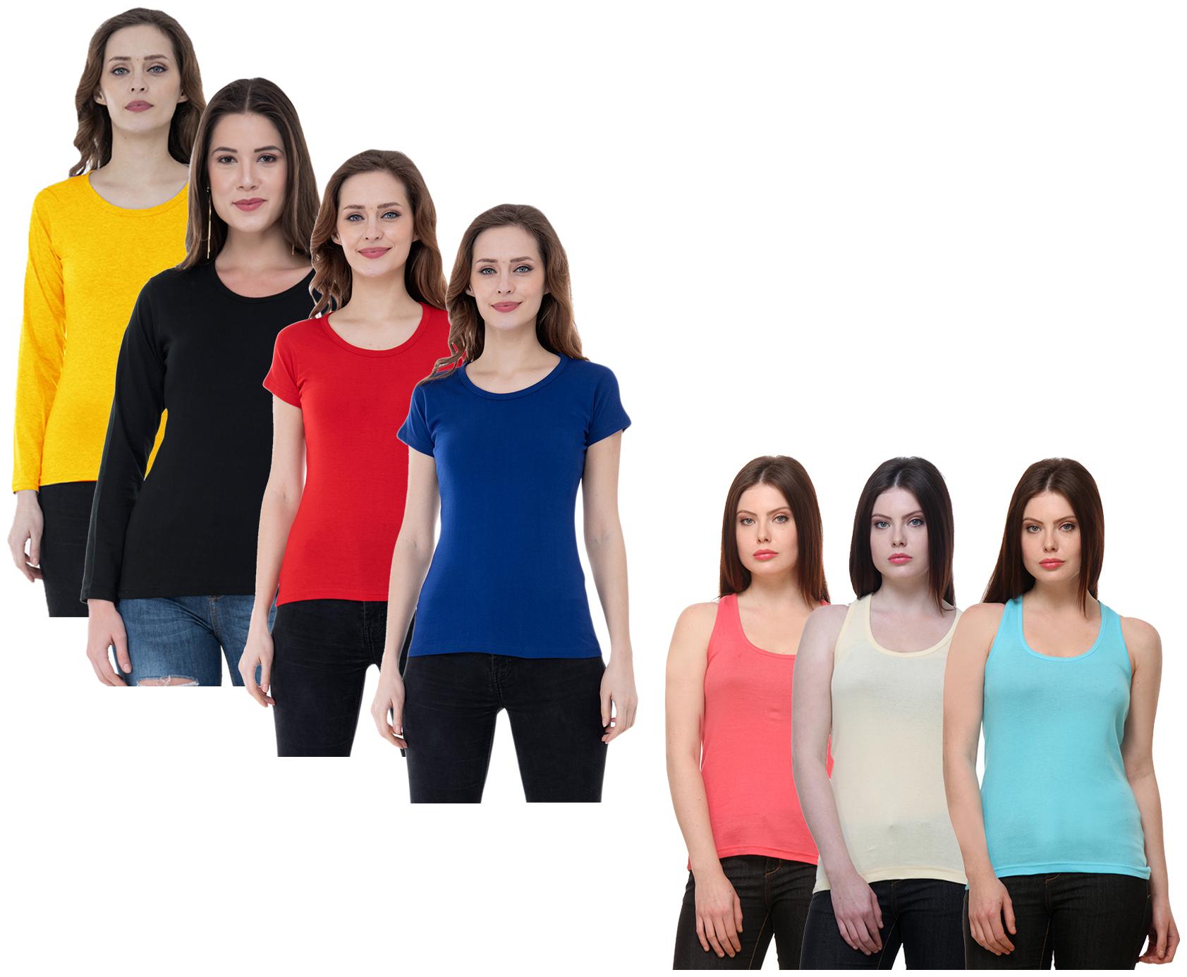 

Indiweaves Women Multi Regular fit Round neck Cotton Tank top