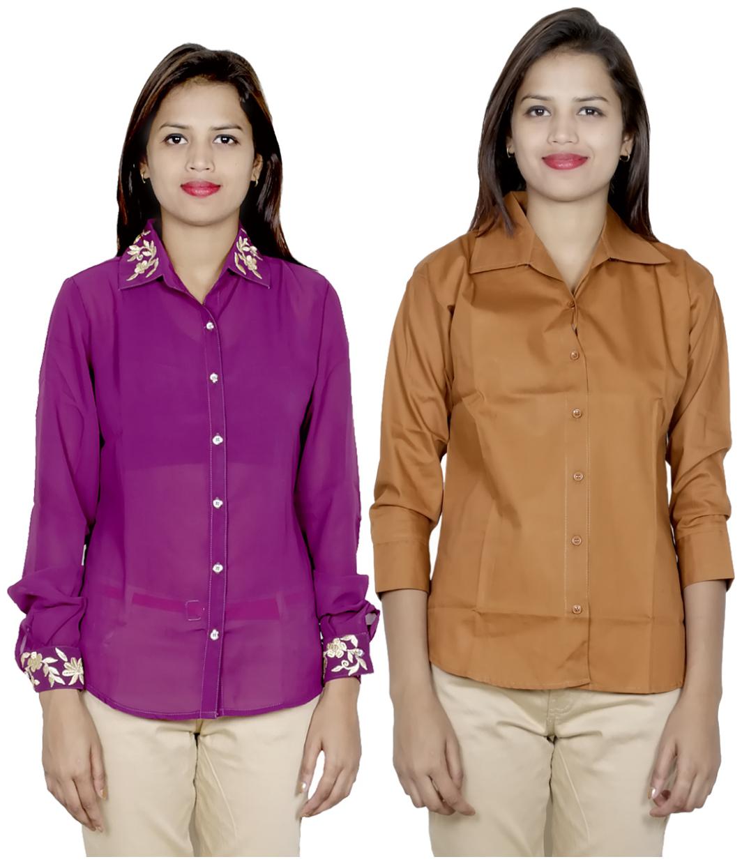 

Indiweaves Women Purple Embroidered Regular Fit Shirt