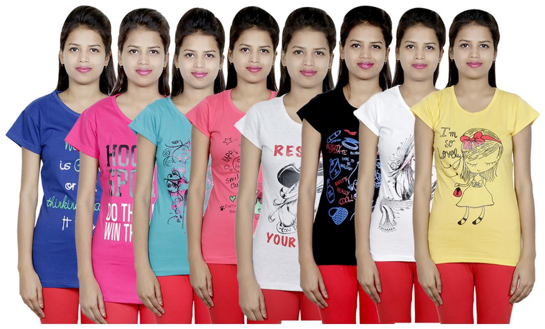 

IndiWeaves Women s Cotton Printed T-Shirts COMBO OFFER ( Pack of 8 T-Shirts)