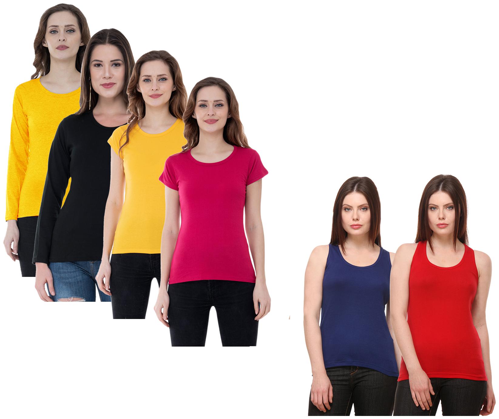 

Indiweaves Women Multi Regular fit Round neck Cotton Tank top
