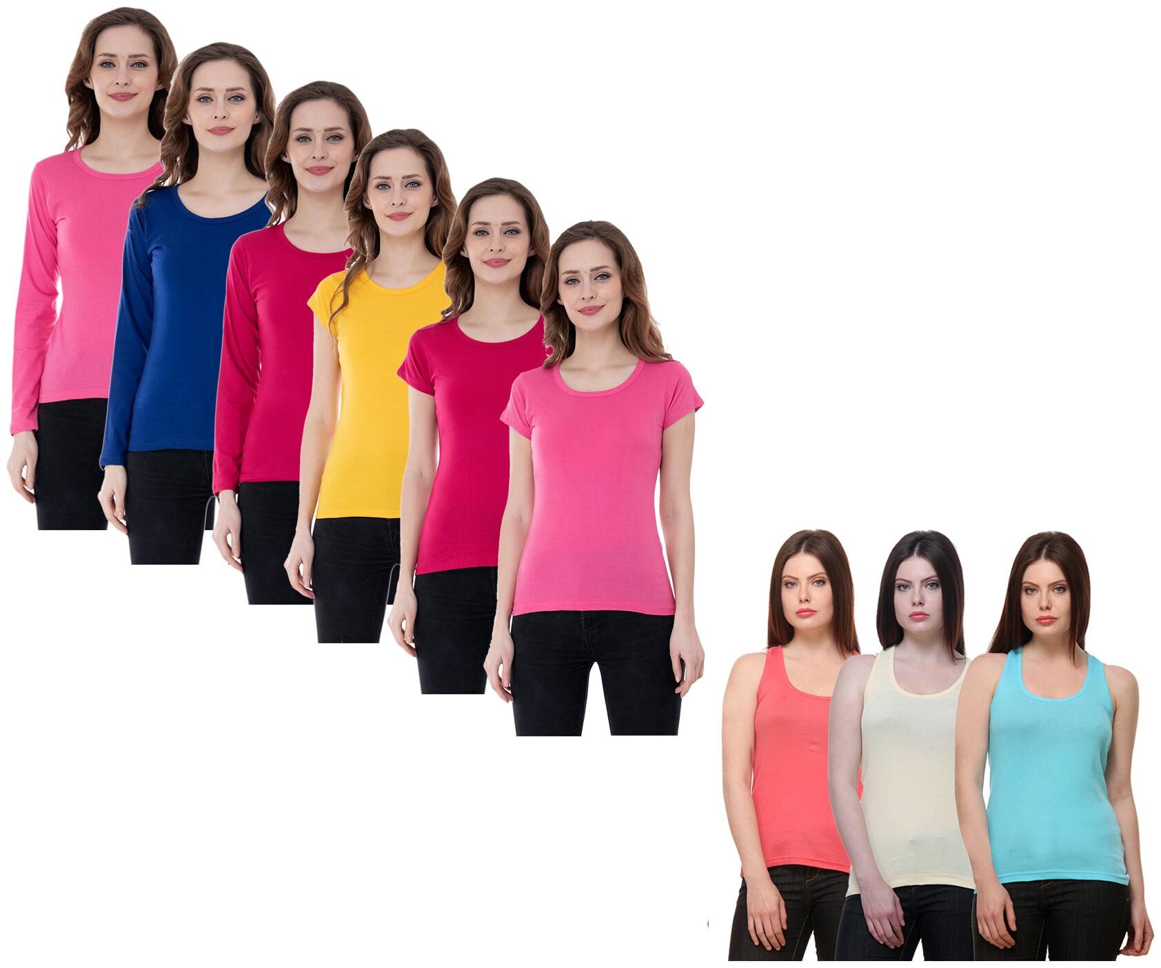 

Indiweaves Women Multi Regular fit Round neck Cotton Tank top