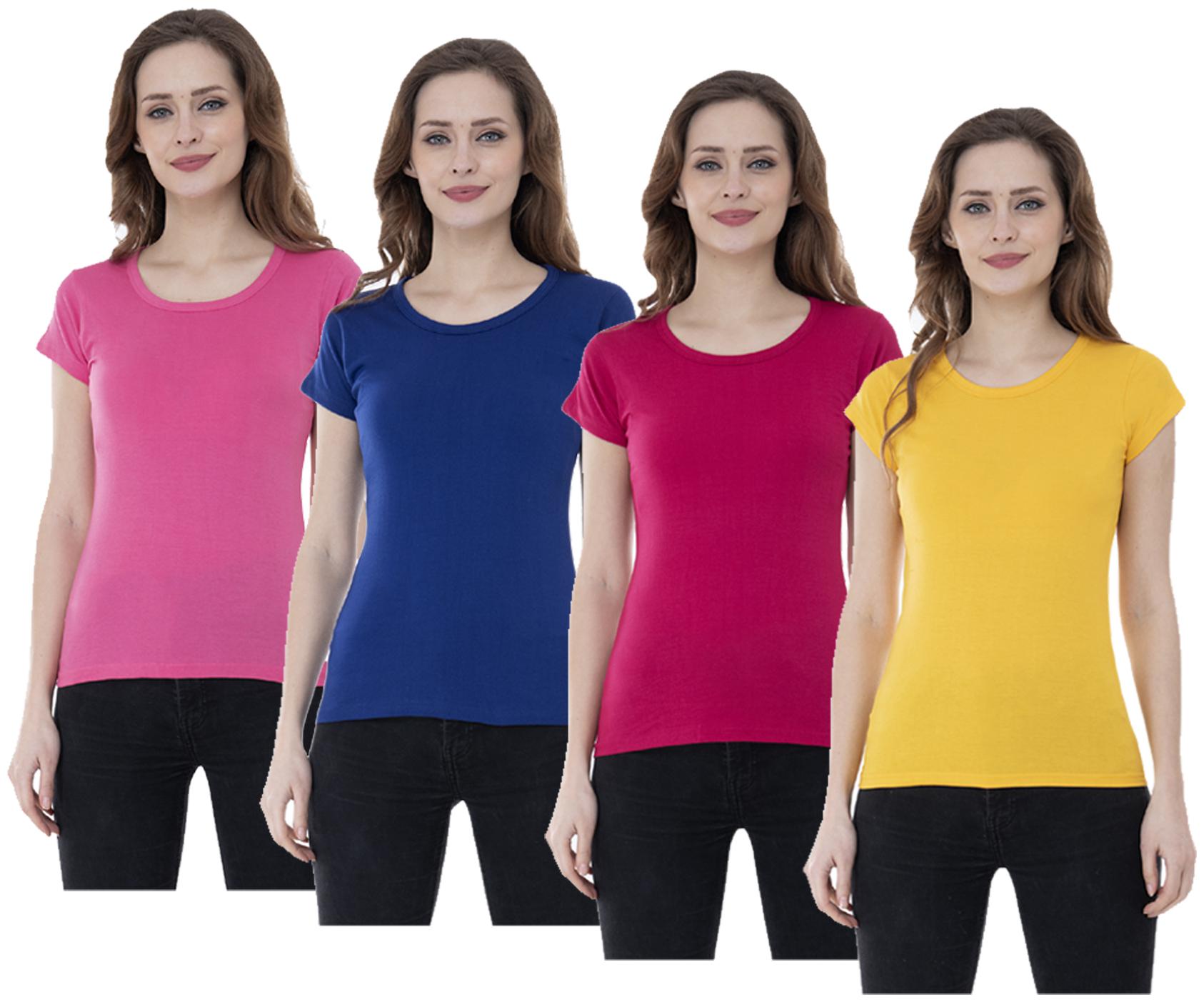 

Indiweaves Women Multi Regular fit Round neck Cotton T shirt